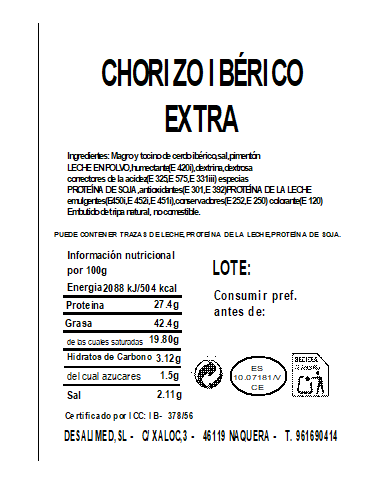 LOTE 14. LOTE JAMÓN de CEBO IBÉRICO 50% Raza Ibérica LONCHEADO