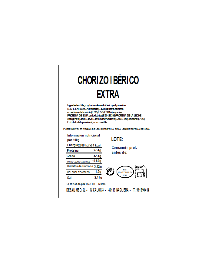 LOTE 14. LOTE JAMÓN de CEBO IBÉRICO 50% Raza Ibérica LONCHEADO