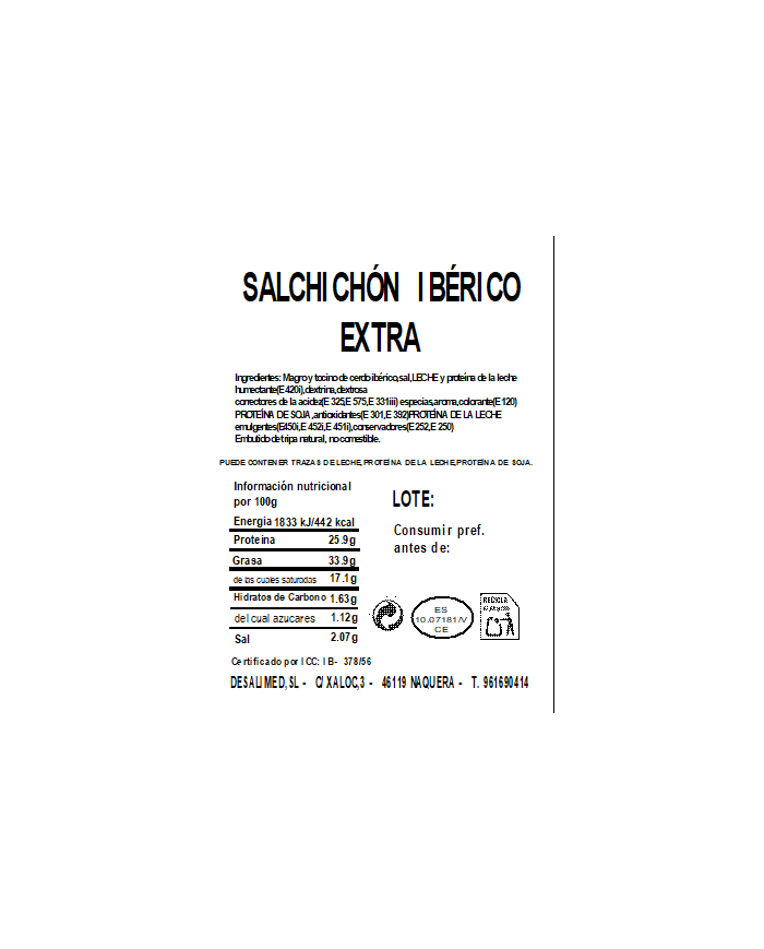 LOTE 14. LOTE JAMÓN de CEBO IBÉRICO 50% Raza Ibérica LONCHEADO