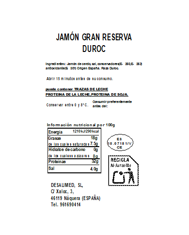 LOTE 05. LOTE JAMÓN GRAN RESERVA DUROC