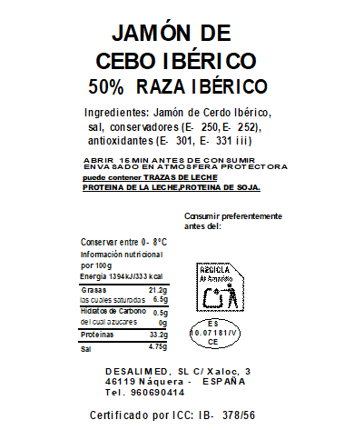 LOTE 06. JAMÓN de CEBO IBÉRICO 50% Raza Ibérica