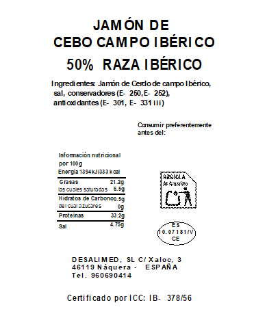 LOTE 08. JAMÓN de CEBO de CAMPO IBÉRICO 50% Raza Ibérica