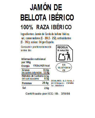 LOTE 10. JAMÓN de BELLOTA 100% IBÉRICO
