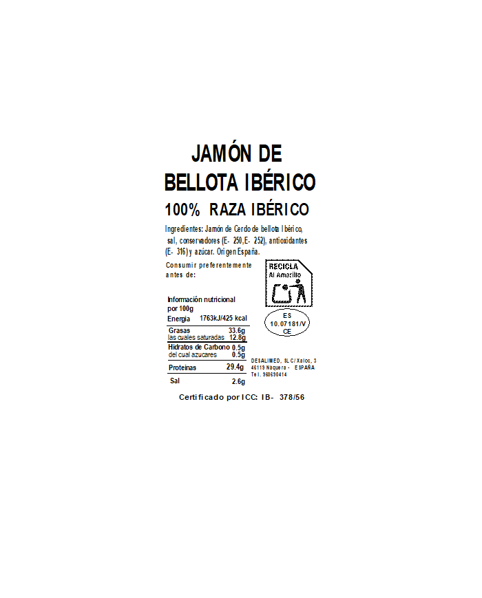 LOTE 10. JAMÓN de BELLOTA 100% IBÉRICO
