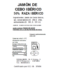LOTE 13. JAMÓN de CEBO IBÉRICO 50% RAZA IBÉRICA LONCHEADO
