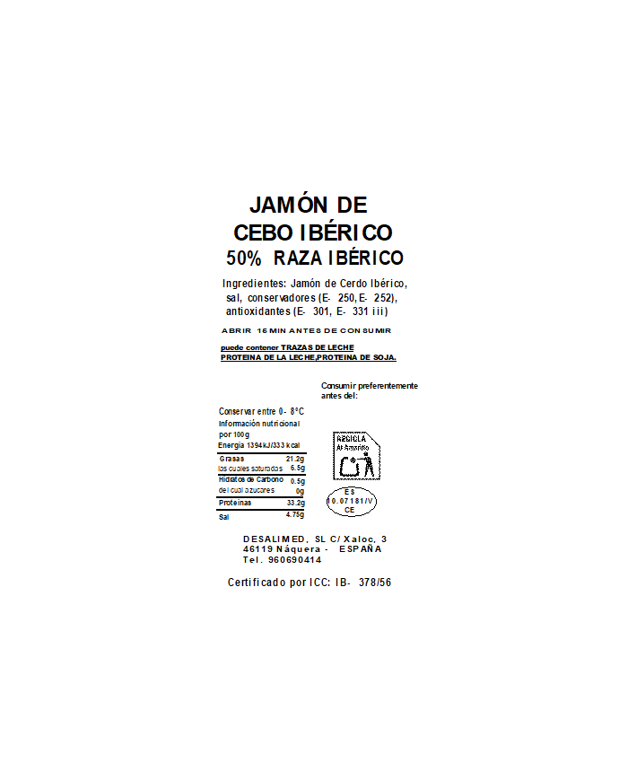 LOTE 16. 5 PLATOS JAMÓN DE CEBO