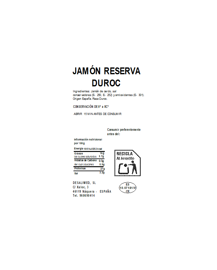 LOTE 02. JAMÓN RESERVA DUROC