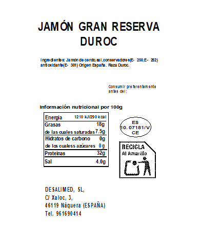 LOTE 04. JAMÓN GRAN RESERVA DUROC