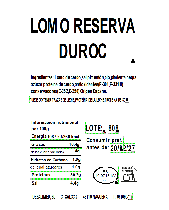 LOTE 14. LOTE JAMÓN de CEBO IBÉRICO 50% Raza Ibérica LONCHEADO